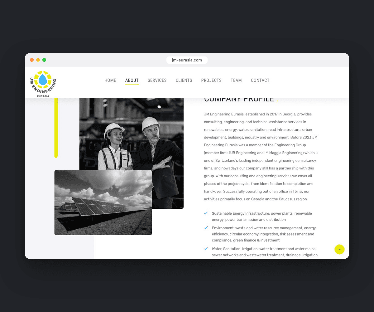 JM Engineering Eurasia website in a browser window