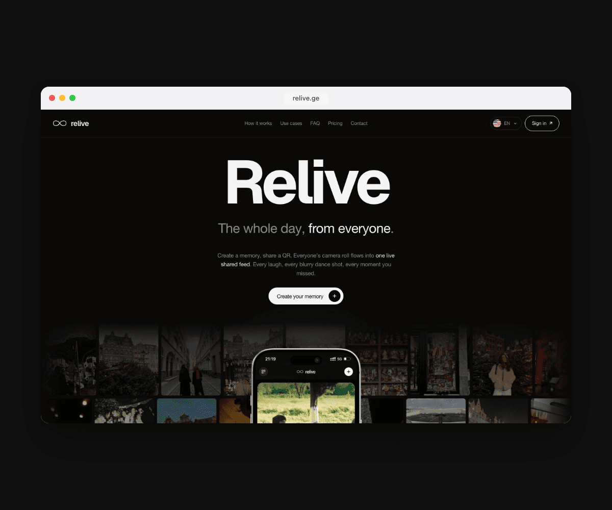 Relive event photo-sharing website in a browser window