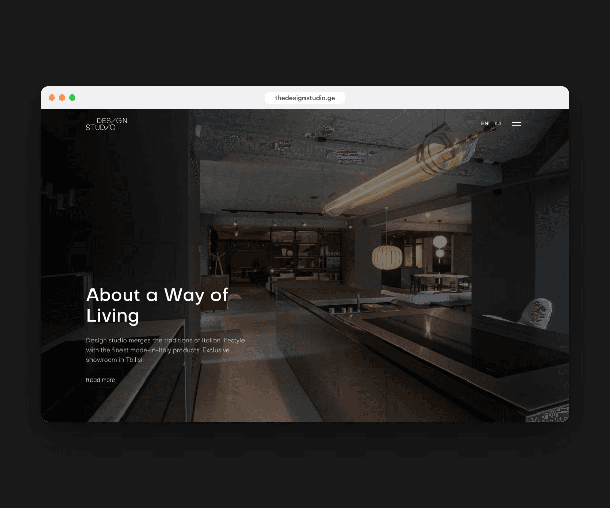 Design Studio showroom website in a browser window