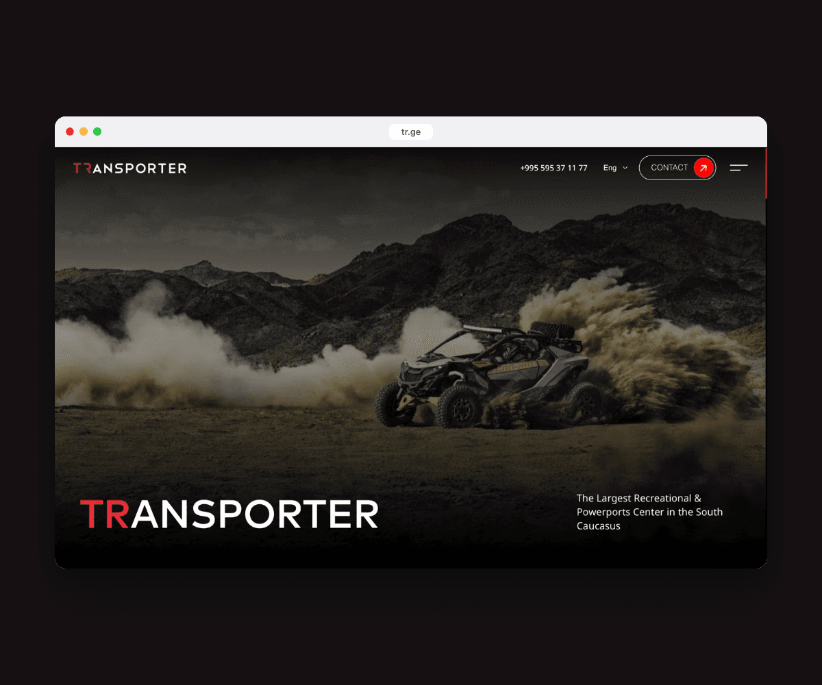 Transporter powersports website in a browser
