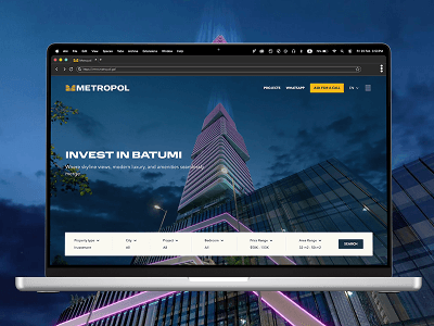 Metropol property website on a laptop, with a listings search bar