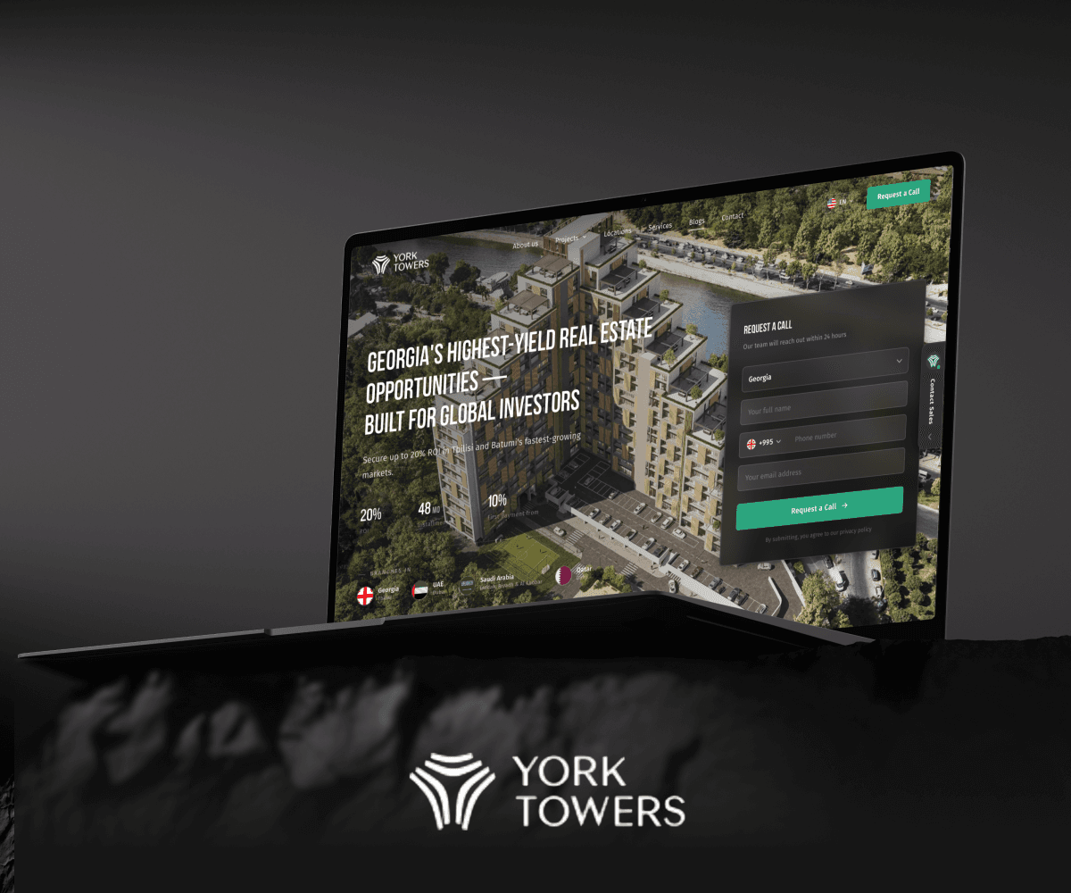 York Towers investment website on a laptop